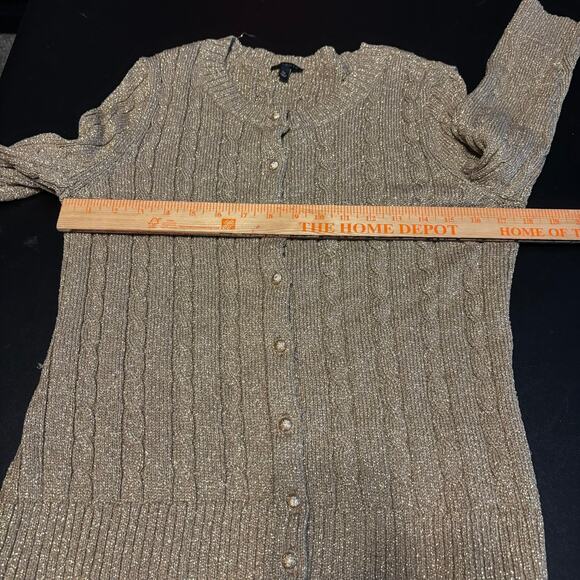 Talbots Womens Petite Large Cardigan Sweater Size LP Gold Metallic Button Front - Picture 6 of 8